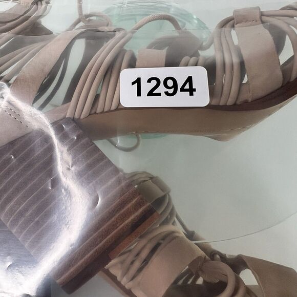 Vince Camuto Kaiann Heel Sandal Nude Suede Leather Lace Up Block Heel - Picture 9 of 9